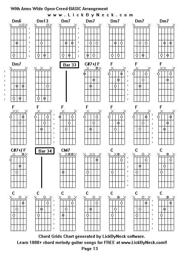 Chord Grids Chart of chord melody fingerstyle guitar song-With Arms Wide Open-Creed-BASIC Arrangement,generated by LickByNeck software.